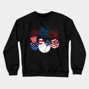 Baseball American Flag Fireworks Crewneck Sweatshirt